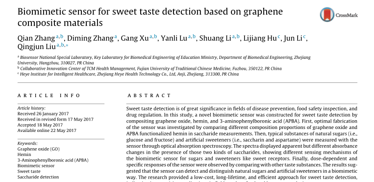 Biomimetic sensor for sweet taste detection based on graphene composite materials